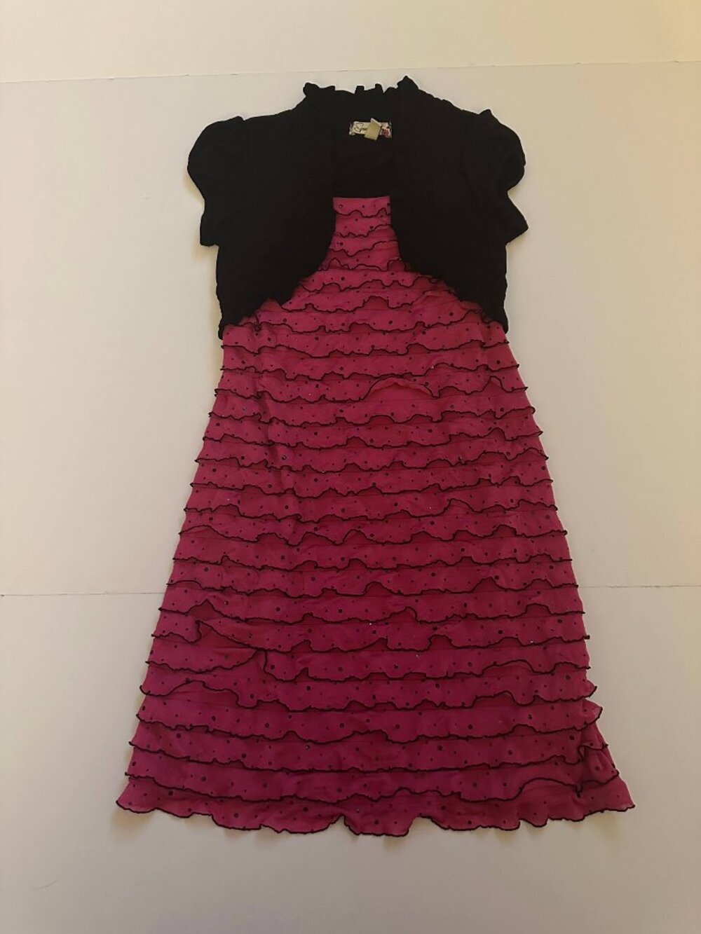 SPEECHLESS Black & Pink Sparkle Ruffle Dress w/attached jacket Girls Size 10